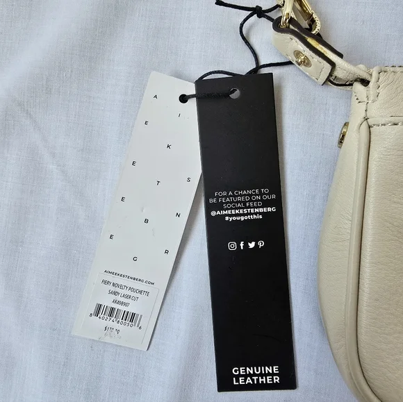 Aimee Kestenberg▪️Fiery Novelty Pouchette Sandy Laser Cut Leather Wristlet Purse - Picture 8 of 9